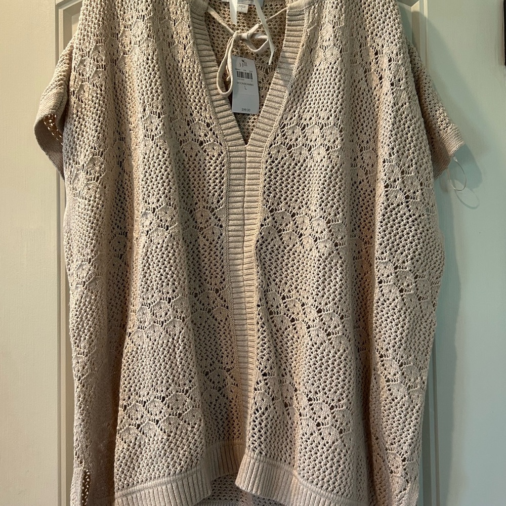 J. Jill Cream Knit Open knit tie sweater.